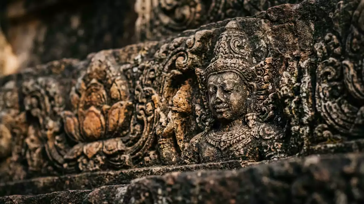 Makroaufnahme eines Materialdetails am Wahrzeichen Ananda-Tempel Bagan, Bagan Myanmar