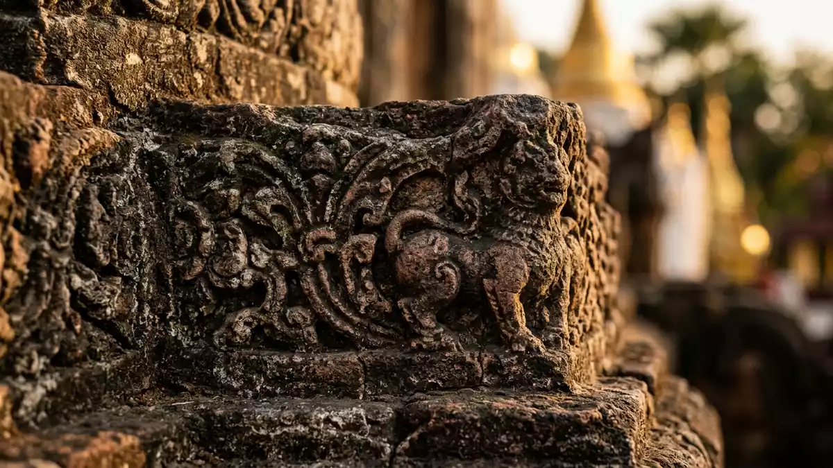 Makroaufnahme eines Materialdetails am Wahrzeichen Mandalay Hill, Mandalay Myanmar