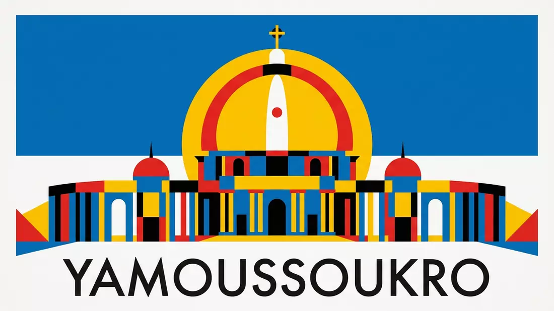 Bauhaus-Poster als Abstraktion von Basilika von Yamoussoukro in Yamoussoukro, Elfenbeinkuste