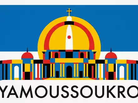 Bauhaus-Poster als geometrische Abstraktion von Basilika von Yamoussoukro in Yamoussoukro Elfenbeinkuste, kraeftige Grundfarben und harte - Foto: THN