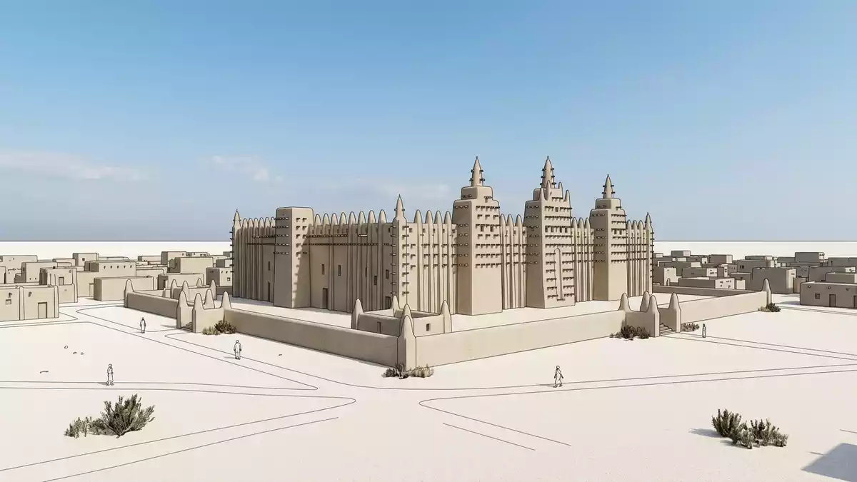 Architektur-Render von Grosse Moschee von Djenne in Djenne, Mali bei Tageslicht