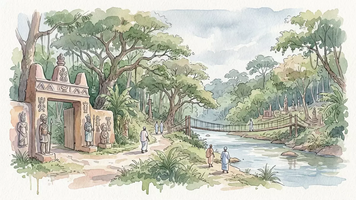 Aquarell-Illustration von Osun-Osogbo Sacred Grove in Osogbo, Nigeria als Reiseposter