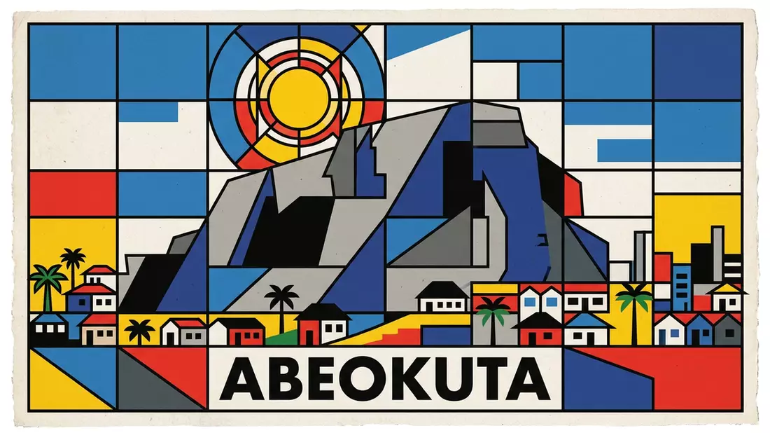 Bauhaus-Poster als Abstraktion von Olumo Rock in Abeokuta, Nigeria
