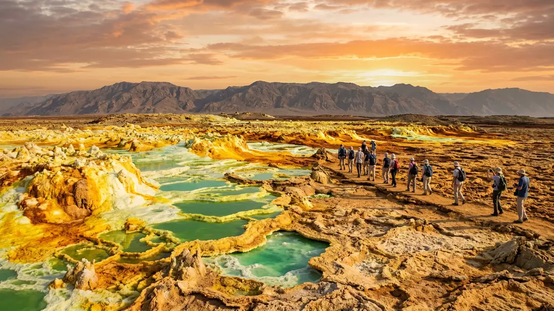Fotorealistische Ansicht von Danakil-Senke in Dallol, Athiopien im Abendlicht