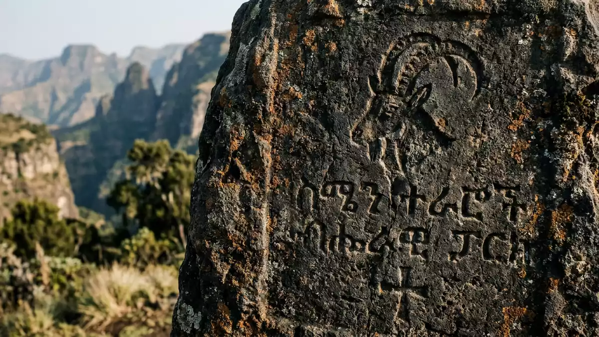 Makroaufnahme eines Materialdetails am Wahrzeichen Simien-Mountains-Nationalpark, Debark Ath…