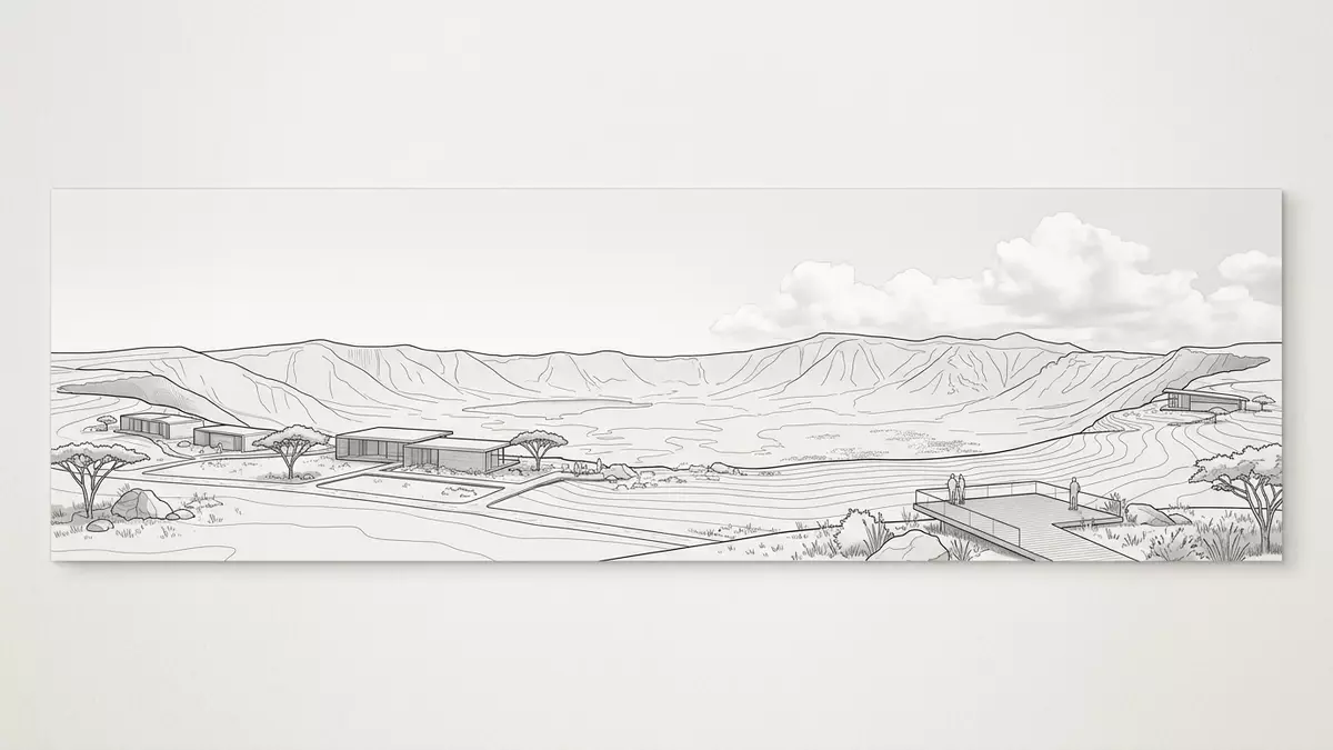 Architektur-Render von Ngorongoro-Krater in Ngorongoro, Tansania bei Tageslicht