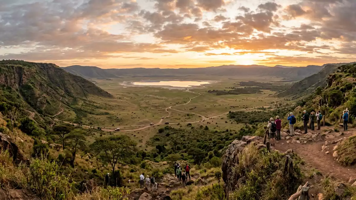 Fotorealistische Ansicht von Ngorongoro-Krater in Ngorongoro, Tansania im Abendlicht