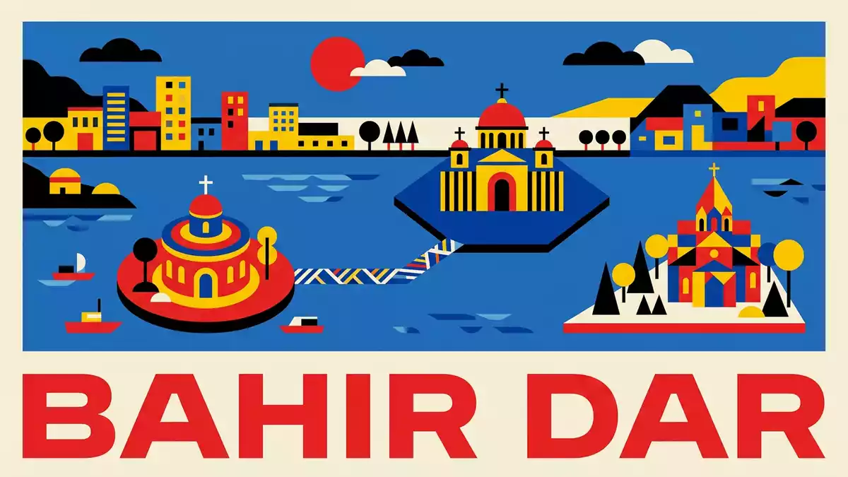 Bauhaus-Poster als Abstraktion von Kloster am Tana-See in Bahir Dar, Athiopien