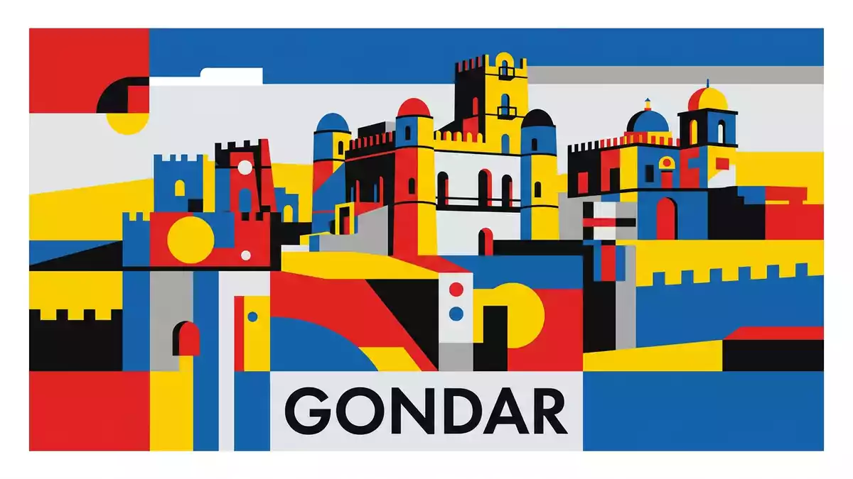 Bauhaus-Poster als Abstraktion von Fasil Ghebbi Gondar in Gondar, Athiopien