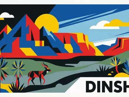 Bauhaus-Poster als geometrische Abstraktion von Bale-Mountains-Nationalpark in Dinsho Athiopien, kraeftige Grundfarben und harte Formkanten - Foto: THN