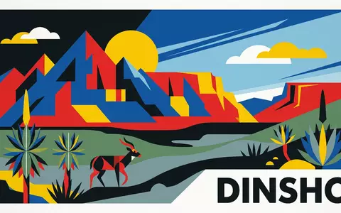 Bauhaus-Poster als geometrische Abstraktion von Bale-Mountains-Nationalpark in Dinsho Athiopien, kraeftige Grundfarben und harte Formkanten - Foto: THN