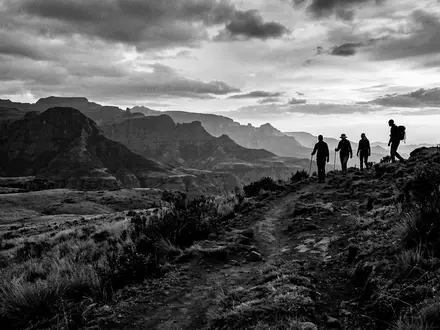 Schwarzweiss-Reportagebild vom Wahrzeichen Bale-Mountains-Nationalpark in Dinsho Athiopien, dokumentarische Reisefotografie mit starken Kontrasten - Foto: THN