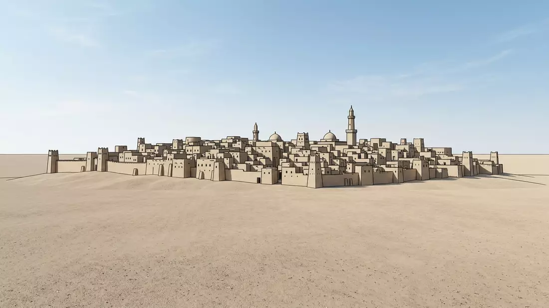 Architektur-Render von Ghadames-Oase in Ghadames, Libyen bei Tageslicht