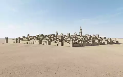 Moderner Architektur-Render zeigt Silhouette von Ghadames-Oase in Ghadames Libyen, klare Linien und neutrales Tageslicht - Foto: THN