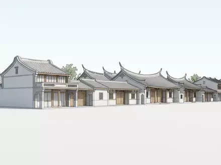 Moderner Architektur-Render zeigt Silhouette von Lukang Old Street in Changhua Taiwan, klare Linien und neutrales - Foto: THN