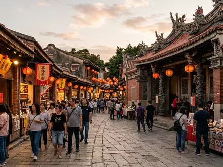 Editorialbild im Reisemagazin-Stil vom Wahrzeichen Lukang Old Street in Changhua Taiwan, ausgewogene Bildgestaltung und natuerliches - Foto: THN