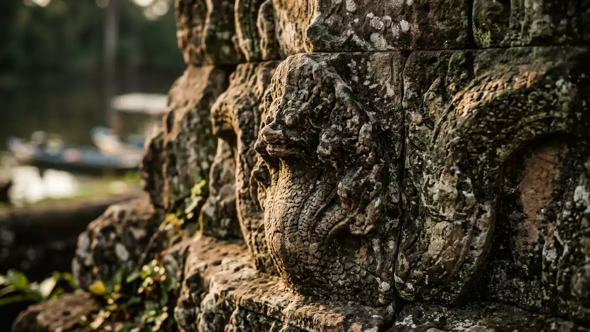 Makroaufnahme eines Materialdetails am Wahrzeichen Schwimmende Dorfer Tonle Sap, Siem Reap K…