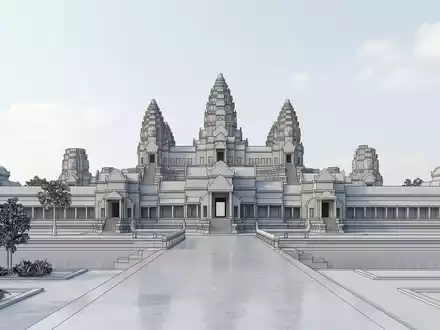 Moderner Architektur-Render zeigt Silhouette von Angkor Thom in Siem Reap Kambodscha, klare Linien und neutrales - Foto: THN