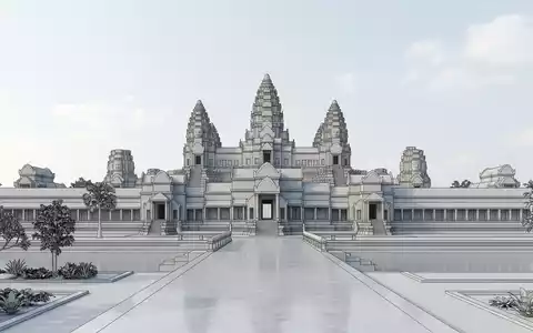 Moderner Architektur-Render zeigt Silhouette von Angkor Thom in Siem Reap Kambodscha, klare Linien und neutrales - Foto: THN