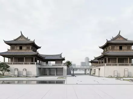 Moderner Architektur-Render zeigt Silhouette von Chihkan Tower Tainan in Tainan Taiwan, klare Linien und neutrales - Foto: THN