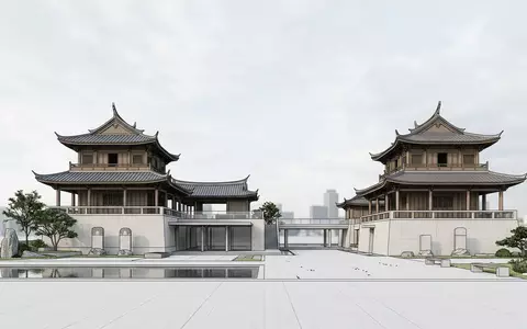 Moderner Architektur-Render zeigt Silhouette von Chihkan Tower Tainan in Tainan Taiwan, klare Linien und neutrales - Foto: THN