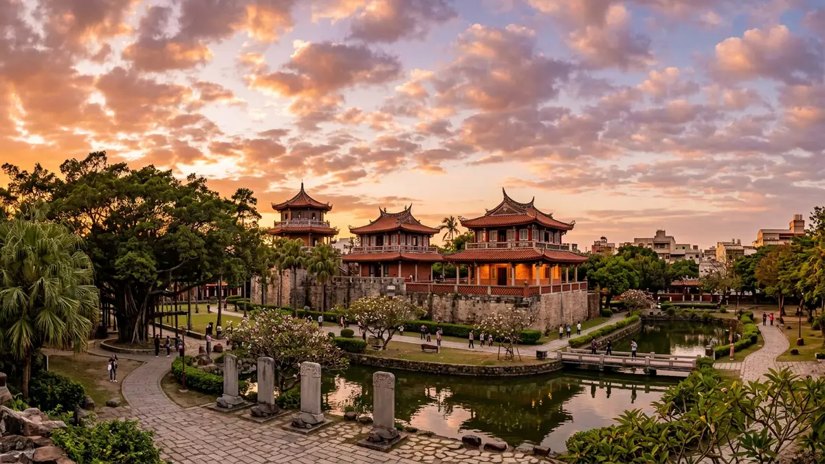 Fotorealistische Ansicht von Chihkan Tower Tainan in Tainan, Taiwan im Abendlicht
