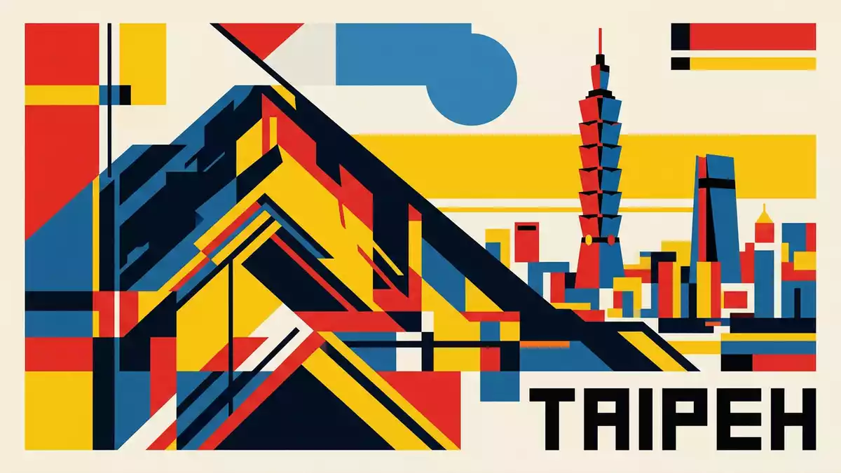Bauhaus-Poster als Abstraktion von Elephant Mountain Taipeh in Taipeh, Taiwan