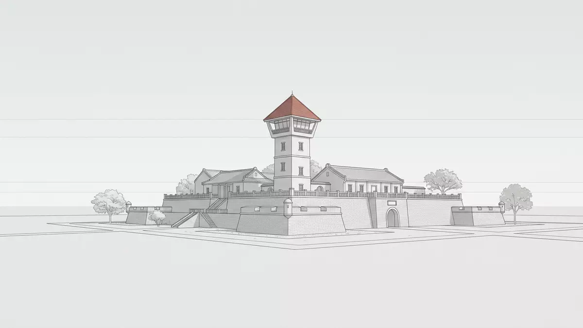 Architektur-Render von Fort Anping in Tainan, Taiwan bei Tageslicht