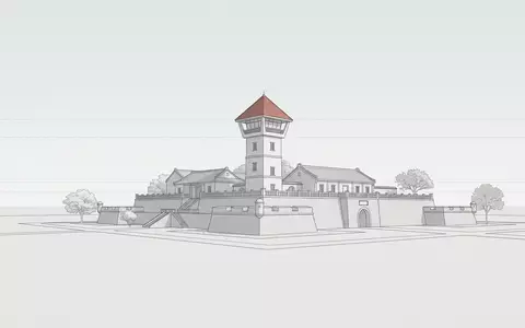 Moderner Architektur-Render zeigt Silhouette von Fort Anping in Tainan Taiwan, klare Linien und neutrales Tageslicht - Foto: THN