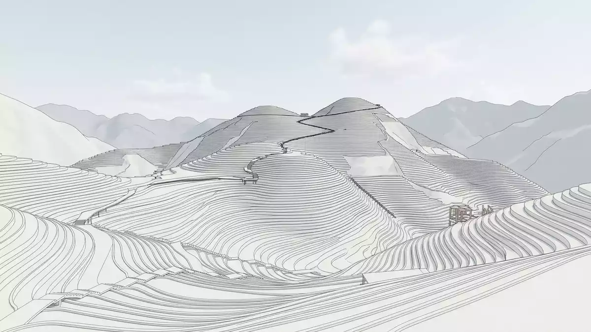 Architektur-Render von Longji-Reisterrassen in Guilin, China bei Tageslicht