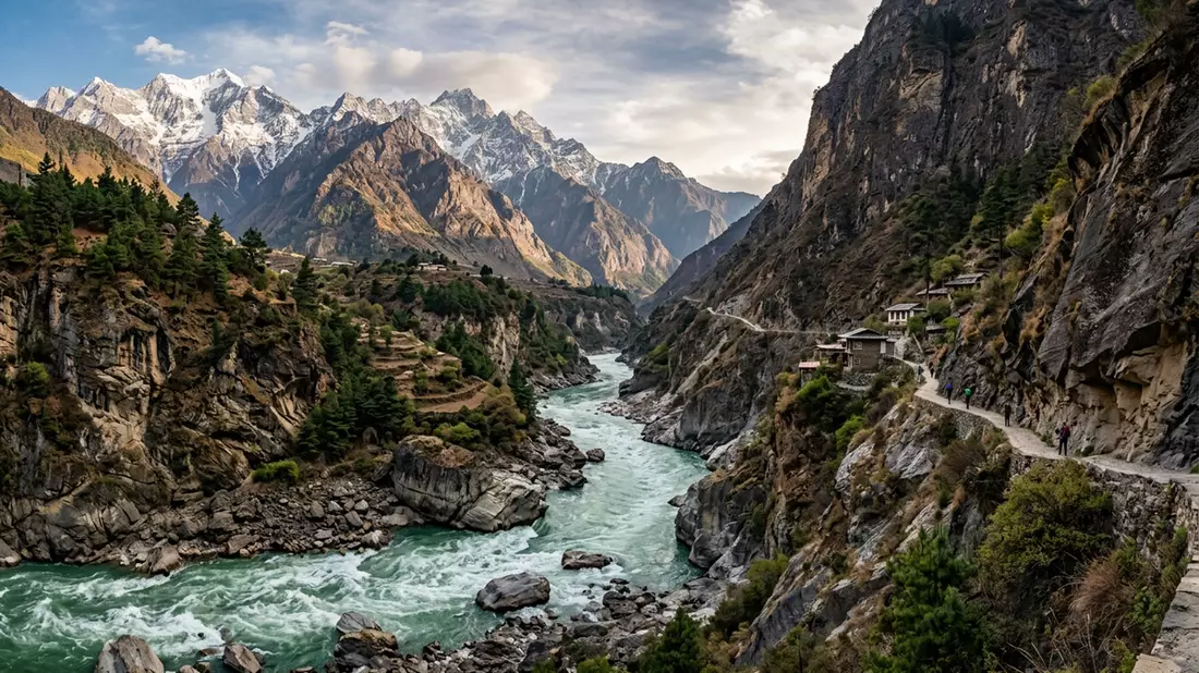 Editorial-Reisemagazinbild vom Wahrzeichen Tiger-Leaping-Gorge in Lijiang, China