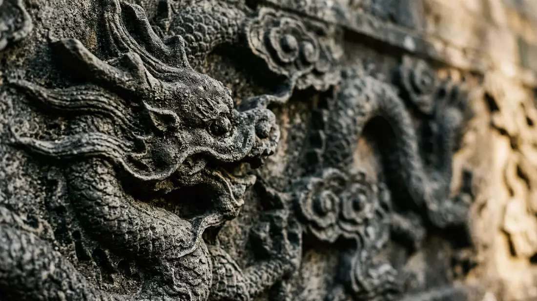 Makroaufnahme eines Materialdetails am Wahrzeichen Wudang-Gebirge, Shiyan China