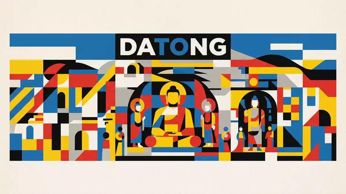 Bauhaus-Poster als Abstraktion von Yungang-Grotten in Datong, China