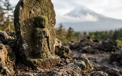 Extreme Makroaufnahme eines Materialdetails am Wahrzeichen Berg Fuji in Fujinomiya Japan, taktile Struktur und weiches - Foto: THN