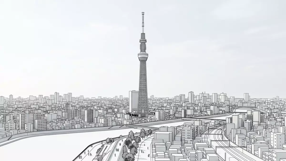 Architektur-Render von Tokyo Skytree in Tokio, Japan bei Tageslicht