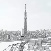 Moderner Architektur-Render zeigt Silhouette von Tokyo Skytree in Tokio Japan, klare Linien und neutrales Tageslicht - Foto: THN