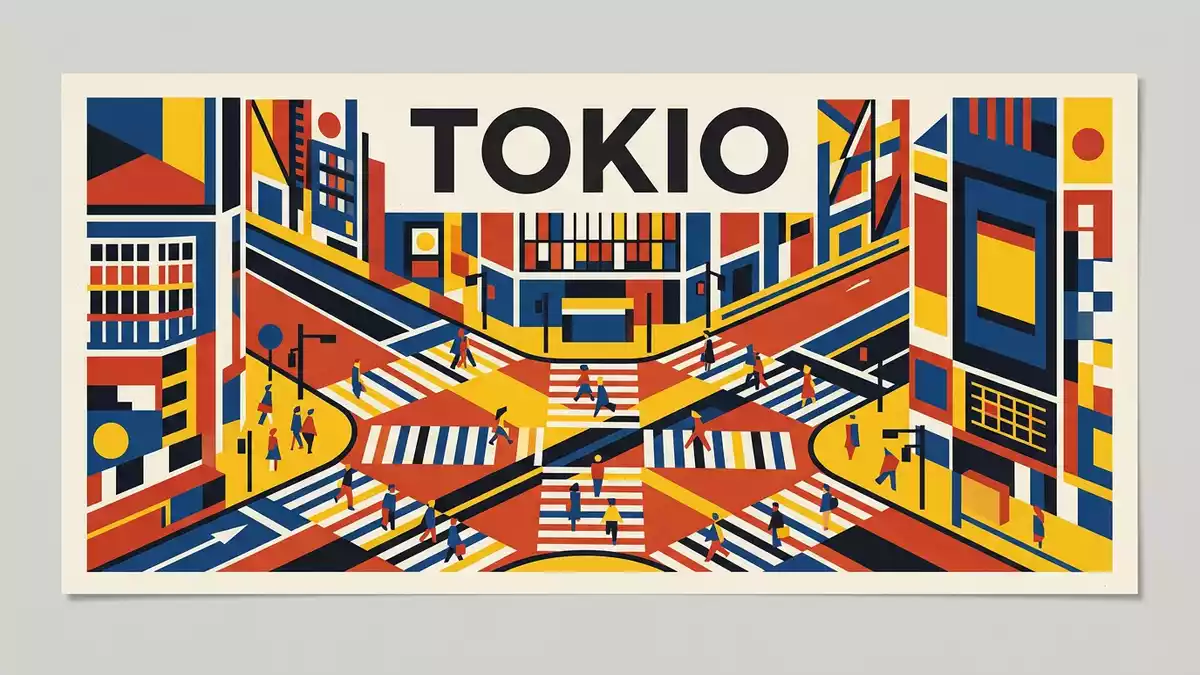 Bauhaus-Poster als Abstraktion von Shibuya Crossing Tokio in Tokio, Japan