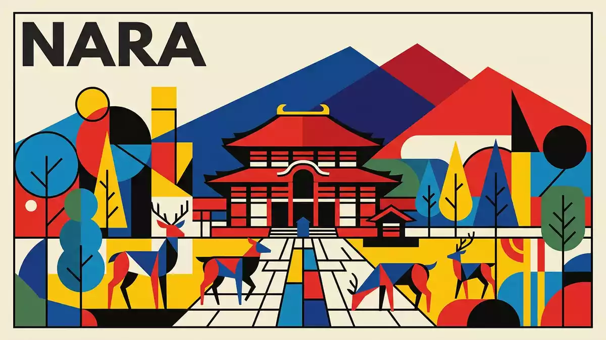 Bauhaus-Poster als Abstraktion von Nara-Park in Nara, Japan