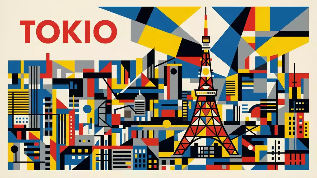 Bauhaus-Poster als Abstraktion von Tokyo Tower in Tokio, Japan