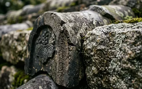 Extreme Makroaufnahme eines Materialdetails am Wahrzeichen Burg Himeji in Himeji Japan, taktile Struktur und weiches - Foto: THN