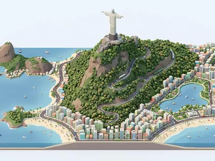 Isometrisches Diorama von Christusstatue Rio de Janeiro und Umgebung in Rio de Janeiro Brasilien, verspielte - Foto: THN