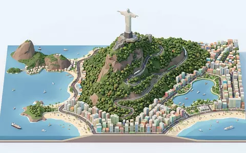 Isometrisches Diorama von Christusstatue Rio de Janeiro und Umgebung in Rio de Janeiro Brasilien, verspielte - Foto: THN
