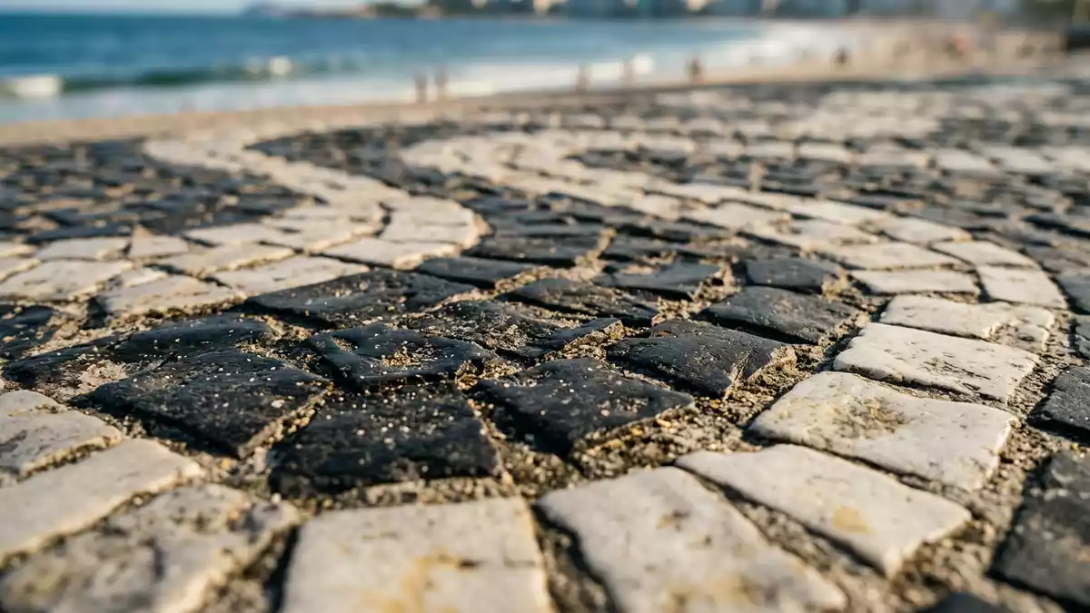 Makroaufnahme eines Materialdetails am Wahrzeichen Copacabana, Rio de Janeiro Brasilien