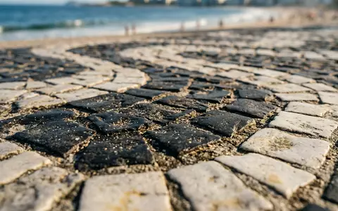 Extreme Makroaufnahme eines Materialdetails am Wahrzeichen Copacabana in Rio de Janeiro Brasilien, taktile Struktur und - Foto: THN