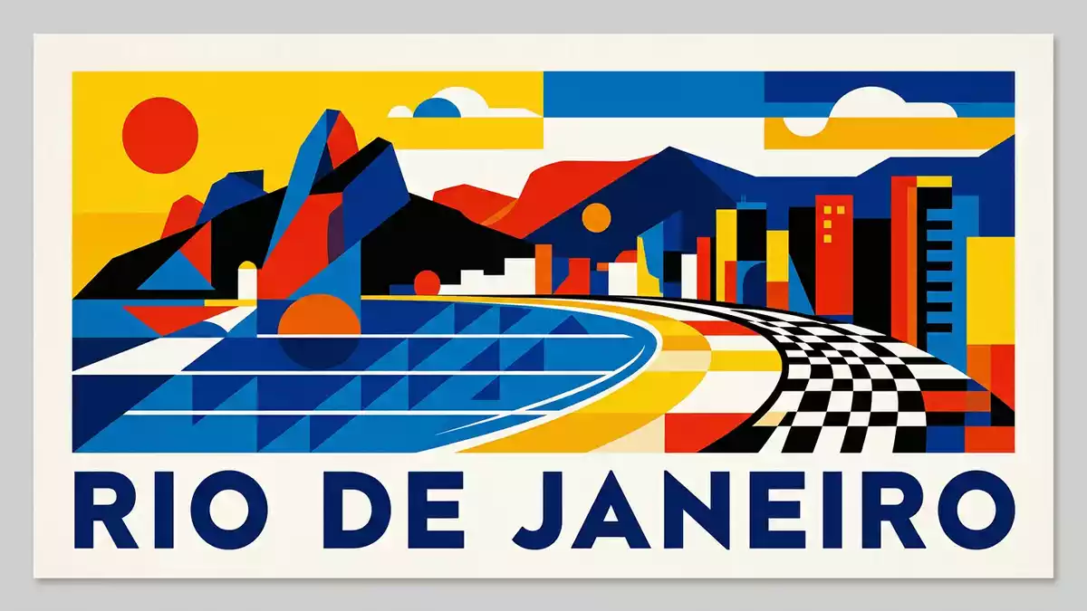 Bauhaus-Poster als Abstraktion von Copacabana in Rio de Janeiro, Brasilien
