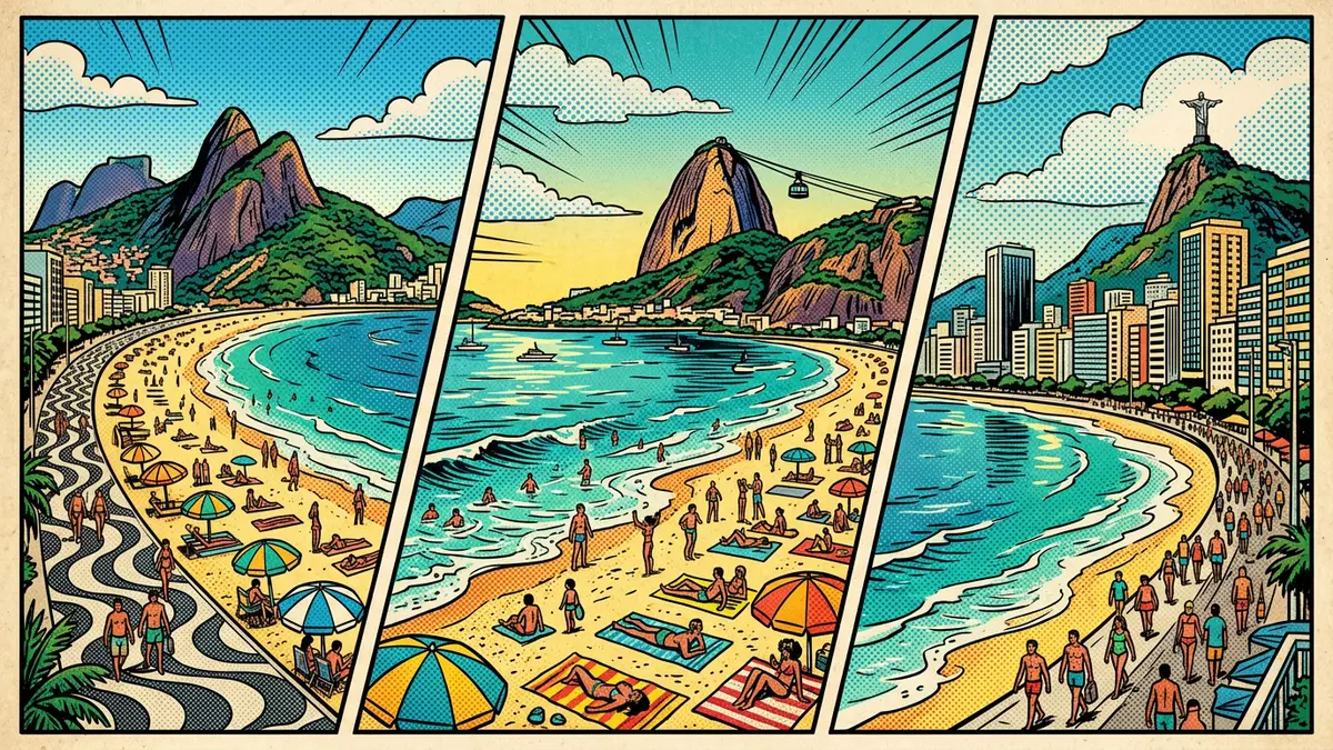 Pop-Art-Comic von Copacabana in Rio de Janeiro, Brasilien mit Rasterpunkten