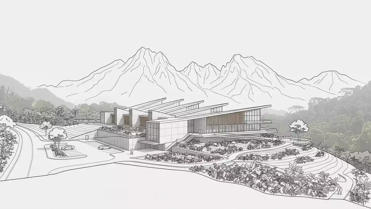 Architektur-Render von Morne Trois Pitons in Roseau, Dominica bei Tageslicht
