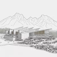Moderner Architektur-Render zeigt Silhouette von Morne Trois Pitons in Roseau Dominica, klare Linien und neutrales - Foto: THN