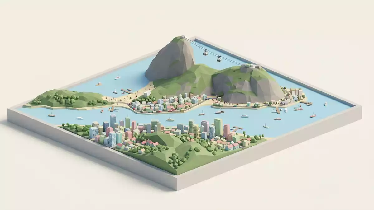 Isometrisches Diorama von Zuckerhut Rio de Janeiro in Rio de Janeiro, Brasilien in Pastell