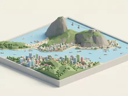 Isometrisches Diorama von Zuckerhut Rio de Janeiro und Umgebung in Rio de Janeiro Brasilien, verspielte - Foto: THN